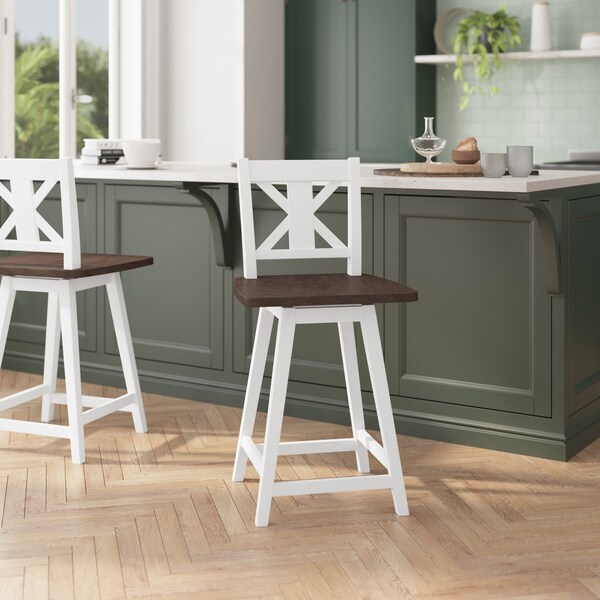 Flash Furniture Gwendolyn Commercial Solid Wood Modern Farmhouse Swivel Counter Height Barstool in Antique Whitewash ES-G1-24-WH-GG - main
